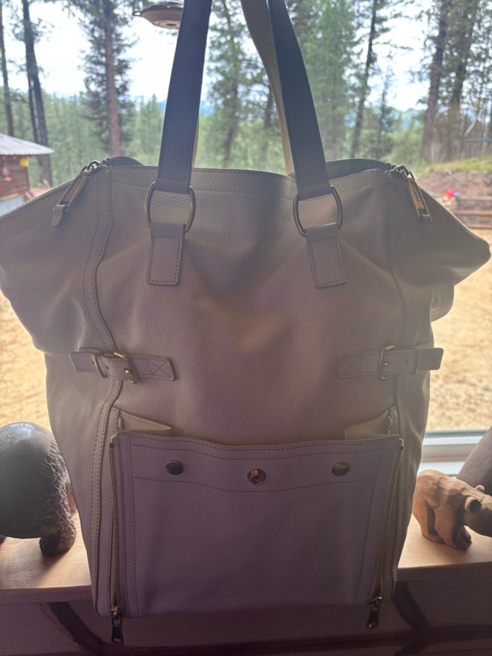 YSL Leather Tote Handbag in Light Gray - Unbranded